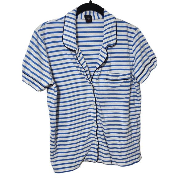 J. Crew Knit Pajama Set Women Small Blue White Stripes Shorts & Top Medium - Picture 3 of 9